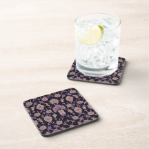 Vintage Floral Pattern - Black and Mauve Coasters
