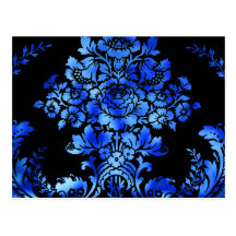 Vintage Floral Pattern Gift Black Blue Postcard