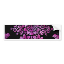 Vintage Floral Pattern Gift Black Pink Bumper Sticker