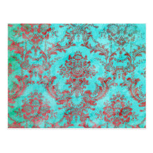Vintage Floral Pattern Gift Red Blue 2 Postcards