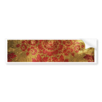Vintage Floral Pattern Gift Red Gold Bumper Sticker
