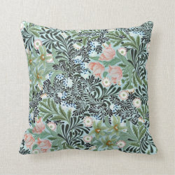 Vintage Floral Pattern in Soft Green and Pale Pink Throw Pillow