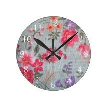 Vintage Floral Pattern Round Wall Clock