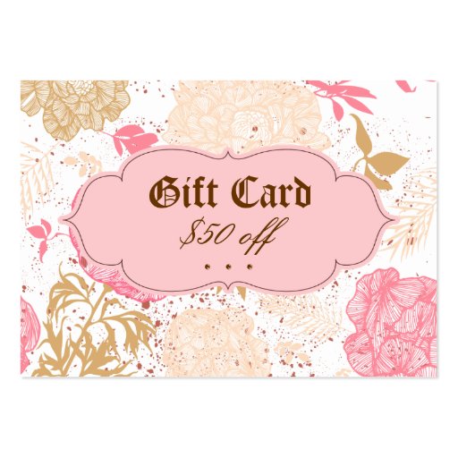 Vintage Floral Pink White Cream Gift Card Business Card Template