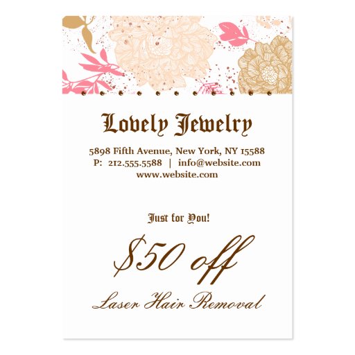 Vintage Floral Pink White Cream Gift Card Business Card Template (back side)