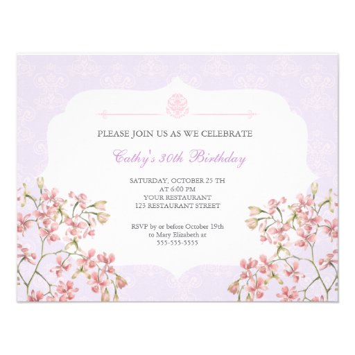 Vintage Floral Purple Damask Adult Birthday Party Personalized Invitations