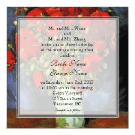 Vintage floral red poppies wedding invitation invite