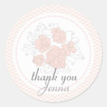 Vintage Floral Romantic Pink Thank You Tag Round Sticker