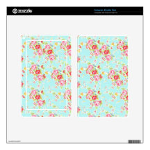 Vintage floral roses blue shabby chic rose flowers kindle fire skins
