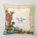 Vintage Floral Roses Eiffel Tower Marie Antoinette Pillow