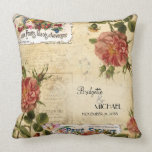 Vintage Floral Roses Fruit Label Wedding Custom Throw Pillows