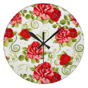 vintage red roses floral round wall clock