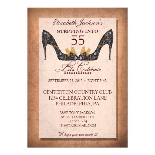 Vintage Floral Shoe 55th Birthday Party Invitation