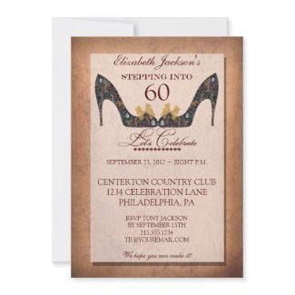 Vintage Floral Shoe 60th Birthday Party Invitation
