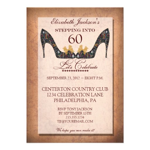 Vintage Floral Shoe 60th Birthday Party Invitation (front side)