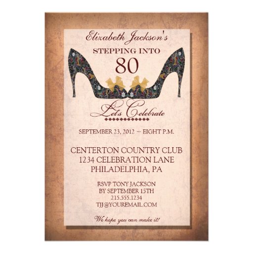 Vintage Floral Shoe 80th Birthday Party Invitation (front side)
