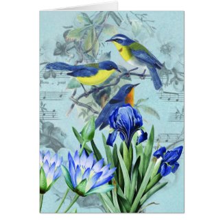 Vintage Floral Songbirds Apparel and Gifts Greeting Card