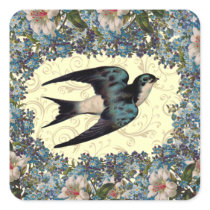 Vintage Floral Sparrow Stickers