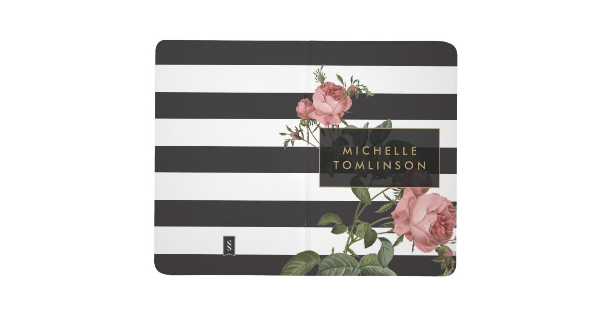 Vintage Floral Striped Personalized Pocket Journal Zazzle