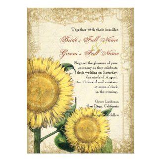 Vintage Floral Sunflowers - Autumn Fall Wedding Personalized Invites
