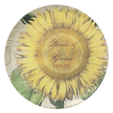 Vintage Floral Sunflowers - Autumn Fall Wedding Plates
