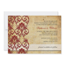 Vintage Floral Swirl Burgundy Wedding Invitation