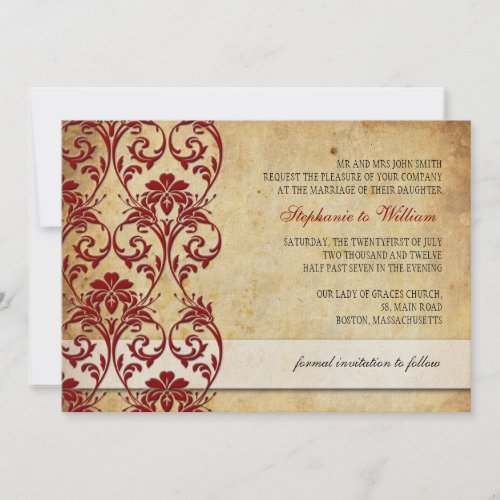 Vintage Floral Swirl Burgundy Wedding Invitation invitation