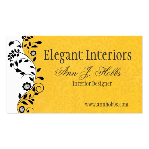 Vintage Floral Swirl Interior Designer Elegant Business Card (front side)