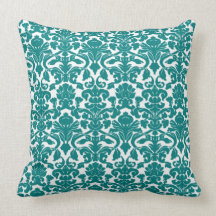 Vintage Floral Teal Damask Pillow
