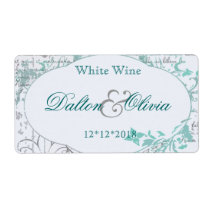 Vintage Floral Teal Wedding Wine Label