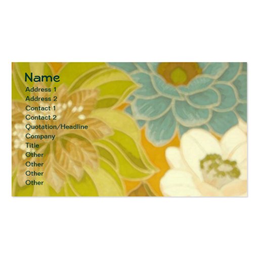 Vintage Floral Wallpaper, Turquoise Green & Brown Business Card Templates (front side)