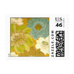 Vintage Floral Wallpaper, Turquoise Green & Brown Stamps
