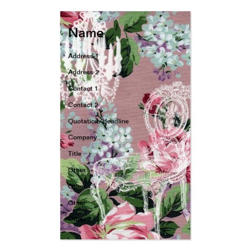 Vintage Floral Wallpaper With Chair and Chandelier Business Card Templates (front side)