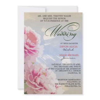 Vintage Floral Wedding Invitation in Pink & Blue zazzle_invitation