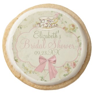 Vintage Floral With Tea Cup Round Shortbread Cookie