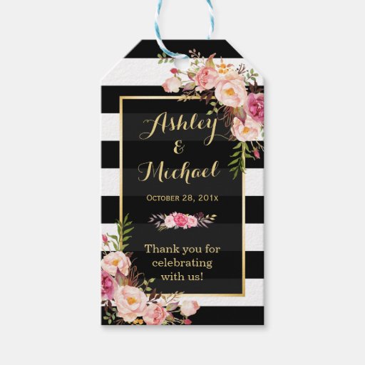 Vintage Floral Wrapping Stripes Wedding Thank You Gift Tags Zazzle