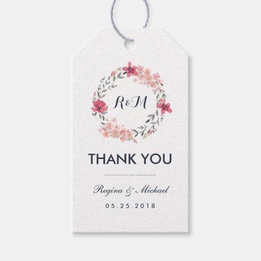 Vintage Floral Wreath Wedding Thank You Gift Tag Zazzle