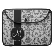 Vintage Florentine Damask (Monogram) (Black) Sleeves For MacBooks