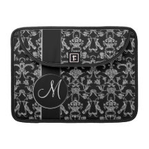 Vintage Florentine Damask (Monogram) (White) Sleeve For MacBook Pro