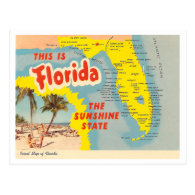 Vintage Florida Map Postcard