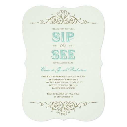 Vintage Flourish Elegant New Baby Boy Sip And See Personalized Invitations