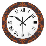 Vintage Flourish Motif Pattern in Rust Wall Clock