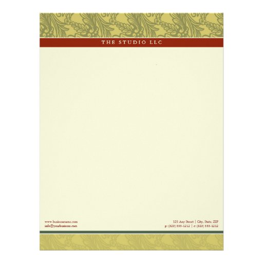 Vintage Flourish Olive Brick Customized Letterhead