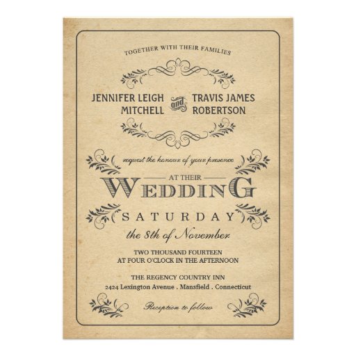 Vintage Flourish Parchment Wedding Invitations