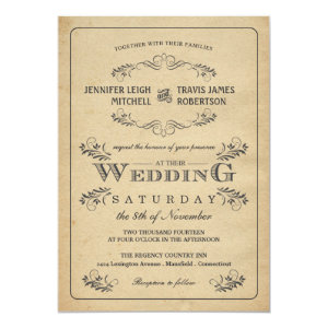 Vintage Flourish Parchment Wedding Invitations 5