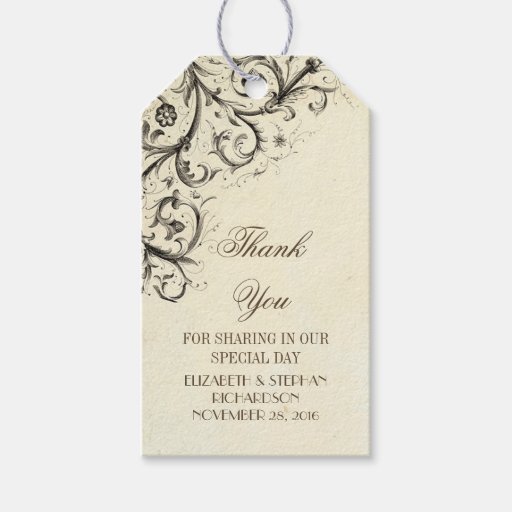 Vintage flourishes elegant wedding Thank You Gift Tags Zazzle