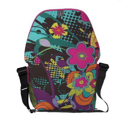 vintage flower frenzy funky vector design courier bag Rickshaw_messengerbag