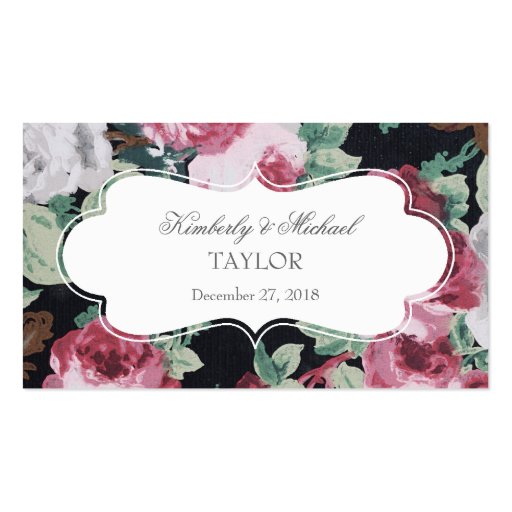 Vintage Flower Garden Wedding (Pink / Black) Tags Business Card Templates (back side)