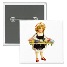 Vintage Flower Girl Square Button