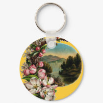 Vintage Flower Lake Scene Keychain by LeAnnS123 Vintage Flower Lake Scene Keychain
